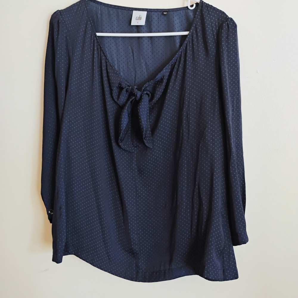 CAbi Navy Dot Tie-Neck Blouse